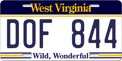 WV license plate DOF844
