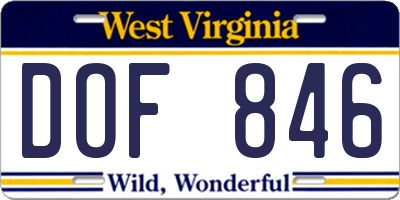 WV license plate DOF846