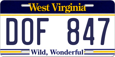 WV license plate DOF847