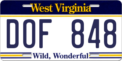 WV license plate DOF848