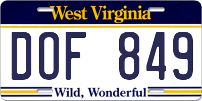 WV license plate DOF849
