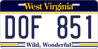 WV license plate DOF851