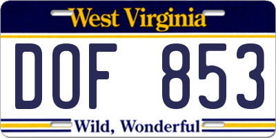 WV license plate DOF853