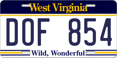 WV license plate DOF854