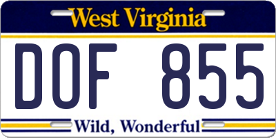 WV license plate DOF855