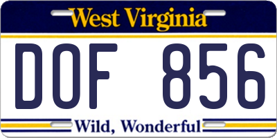 WV license plate DOF856