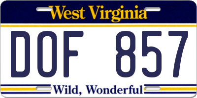 WV license plate DOF857