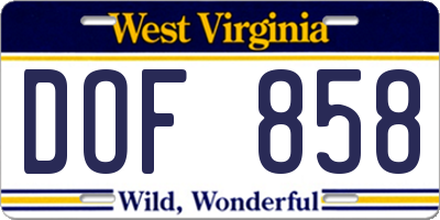 WV license plate DOF858