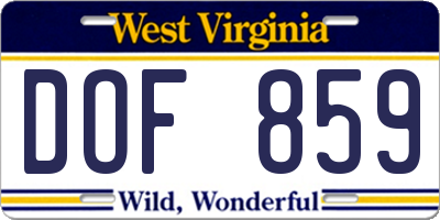 WV license plate DOF859