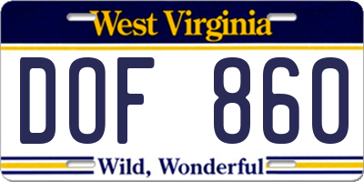 WV license plate DOF860
