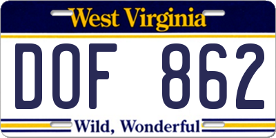 WV license plate DOF862