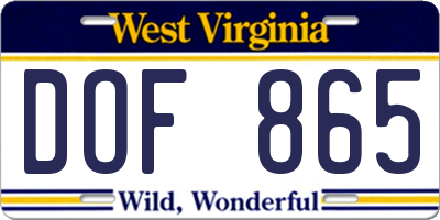 WV license plate DOF865