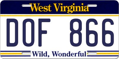 WV license plate DOF866
