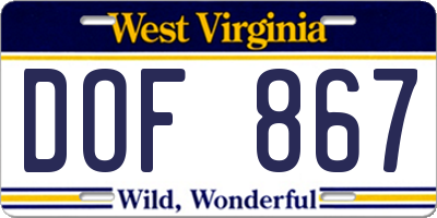 WV license plate DOF867