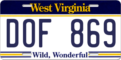 WV license plate DOF869