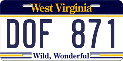 WV license plate DOF871