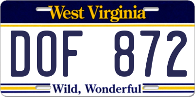 WV license plate DOF872