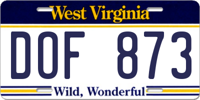 WV license plate DOF873