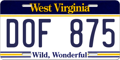 WV license plate DOF875