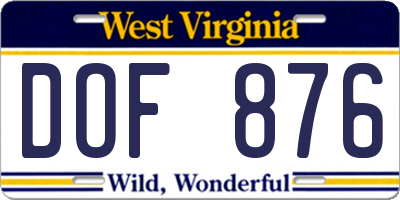 WV license plate DOF876