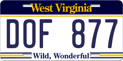 WV license plate DOF877