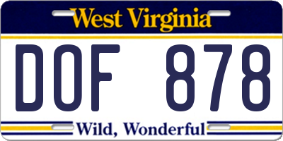 WV license plate DOF878