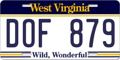 WV license plate DOF879