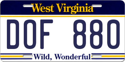 WV license plate DOF880