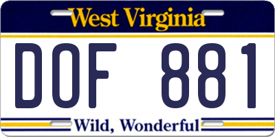 WV license plate DOF881