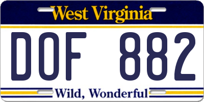 WV license plate DOF882