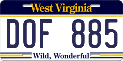WV license plate DOF885