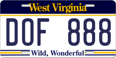 WV license plate DOF888