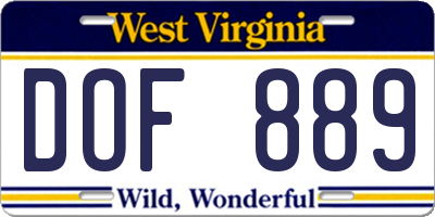 WV license plate DOF889