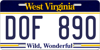 WV license plate DOF890