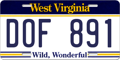 WV license plate DOF891