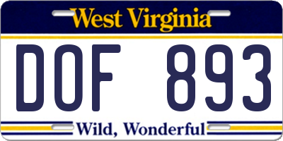 WV license plate DOF893