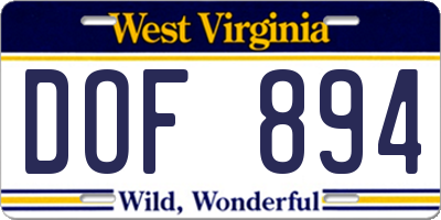 WV license plate DOF894