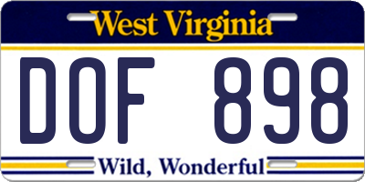 WV license plate DOF898