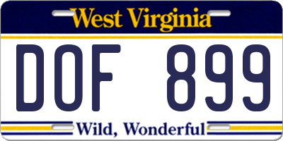 WV license plate DOF899