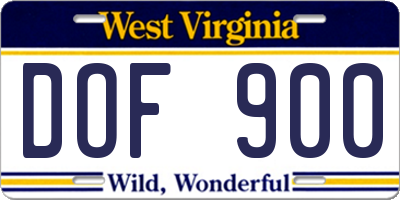 WV license plate DOF900