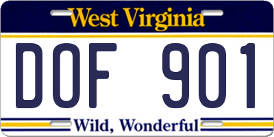WV license plate DOF901