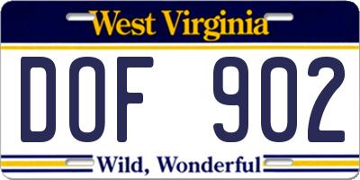 WV license plate DOF902