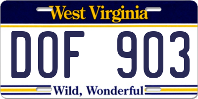 WV license plate DOF903