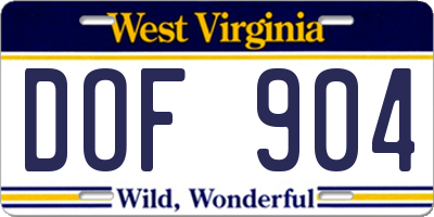 WV license plate DOF904