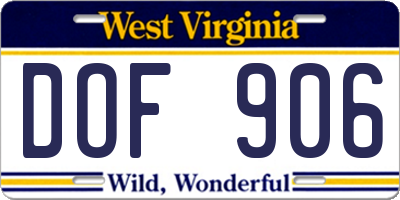 WV license plate DOF906