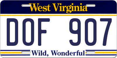 WV license plate DOF907