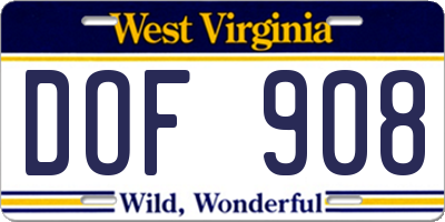 WV license plate DOF908