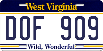 WV license plate DOF909