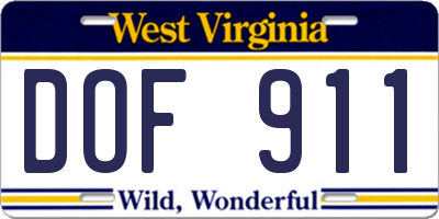 WV license plate DOF911