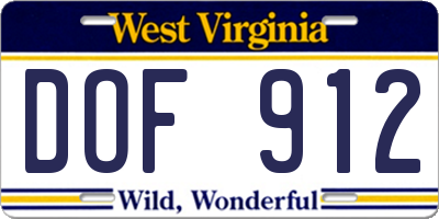 WV license plate DOF912